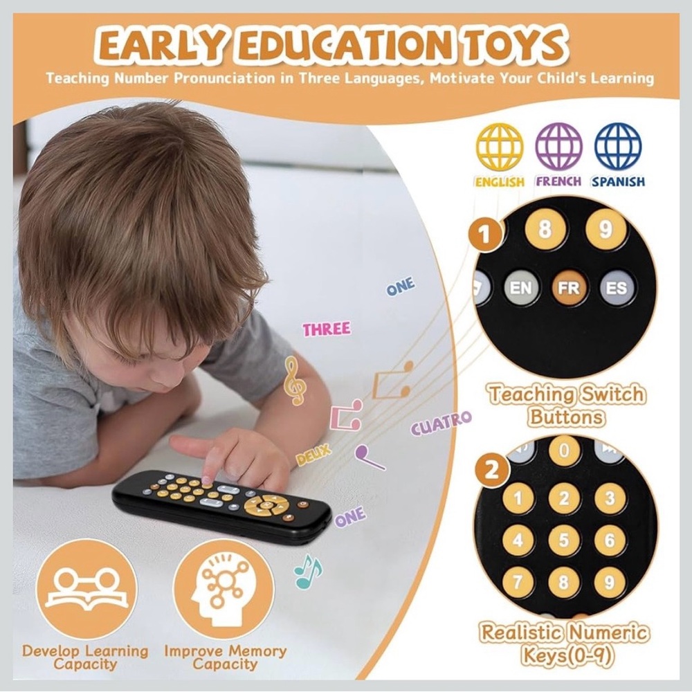 Multilingual Educational Remote Control Toy 12 in total in color black